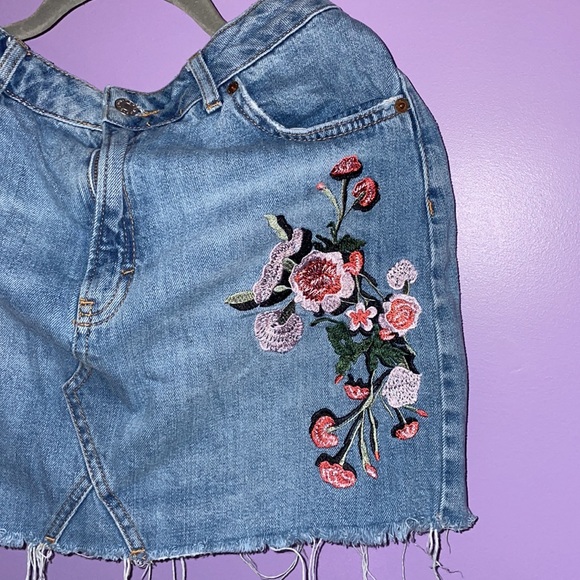 Floral Blue Jean Skirt - Picture 2 of 4